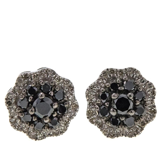 Womens Sterling Silver (0.50cttw) Black & White Diamond Pave Halo Stud Earrings