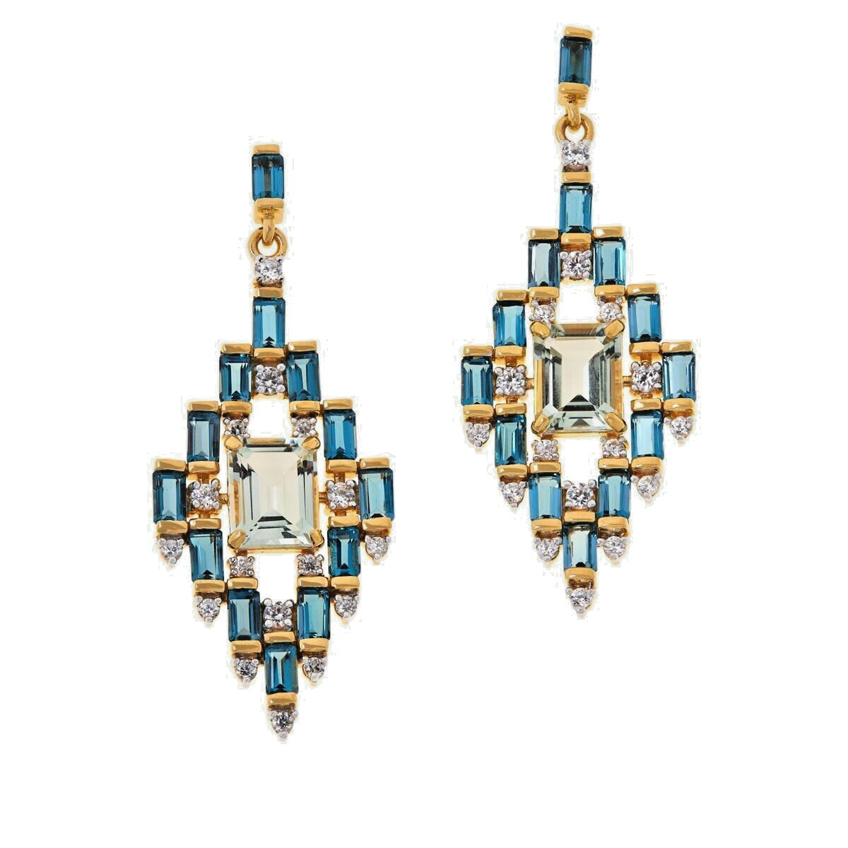 Womens London Blue Topaz Chandelier Drop Earrings Sterling Silver Goldtone