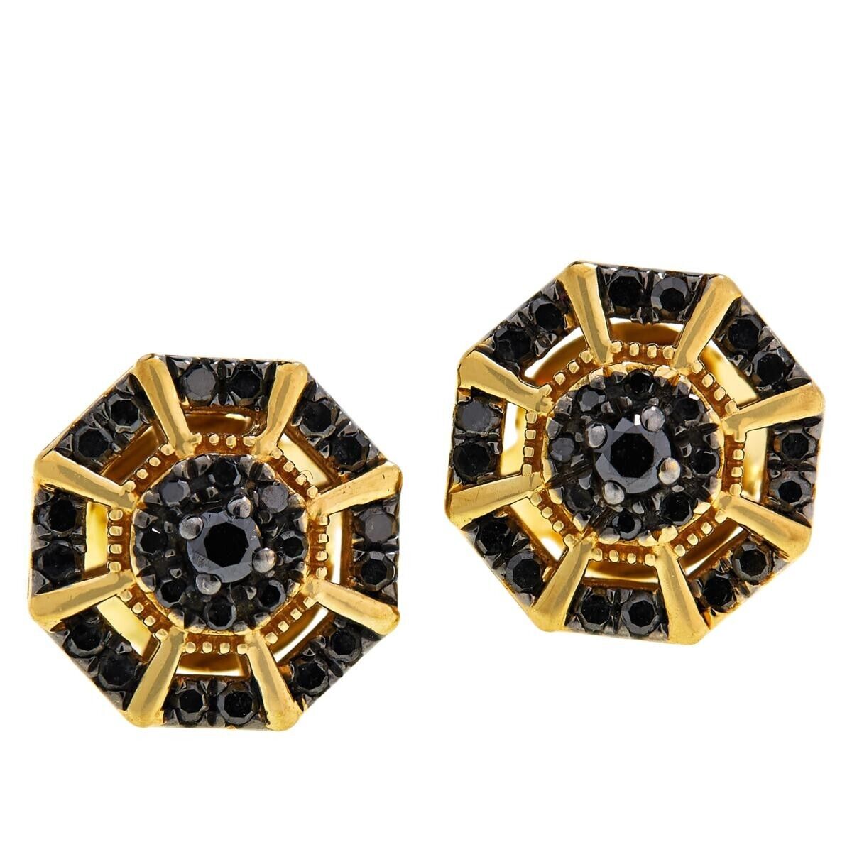 Sterling Silver Womens Goldtone .33ctw Black Diamond Stud Earrings Colleen Lopez