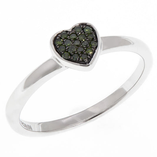 Valentines Day Heart 0.10ctw Green Diamond .925 Sterling Silver Ring Size 7