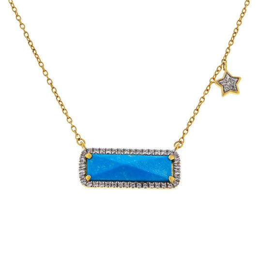 Unique Star Charm Necklace in Goldtone Sterling Sliver w/ Blue Howlite, 18in