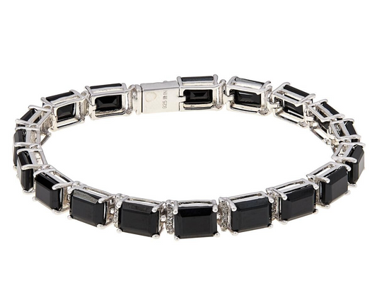 Colleen Lopez Sterling Silver 34CTW Emerald Cut Black Spinel Bracelet, 7.5in