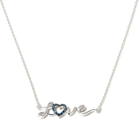 Rarities Sterling Silver "LOVE" Script Blue Diamond Necklace (0.12CTTW), 18in