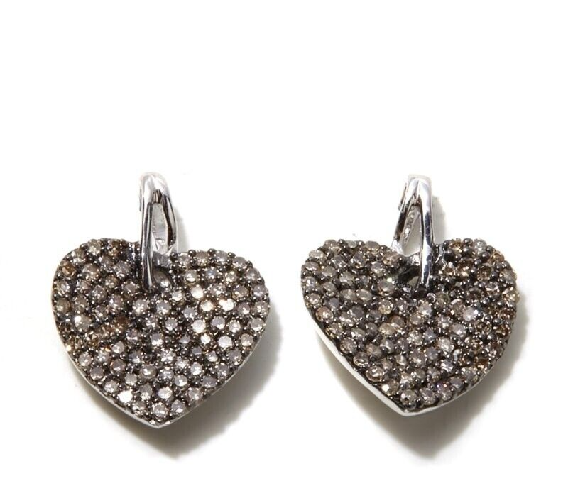 Womens Sterling Silver (0.50ctw) Real Champagne Diamond Pave Heart Stud Earrings