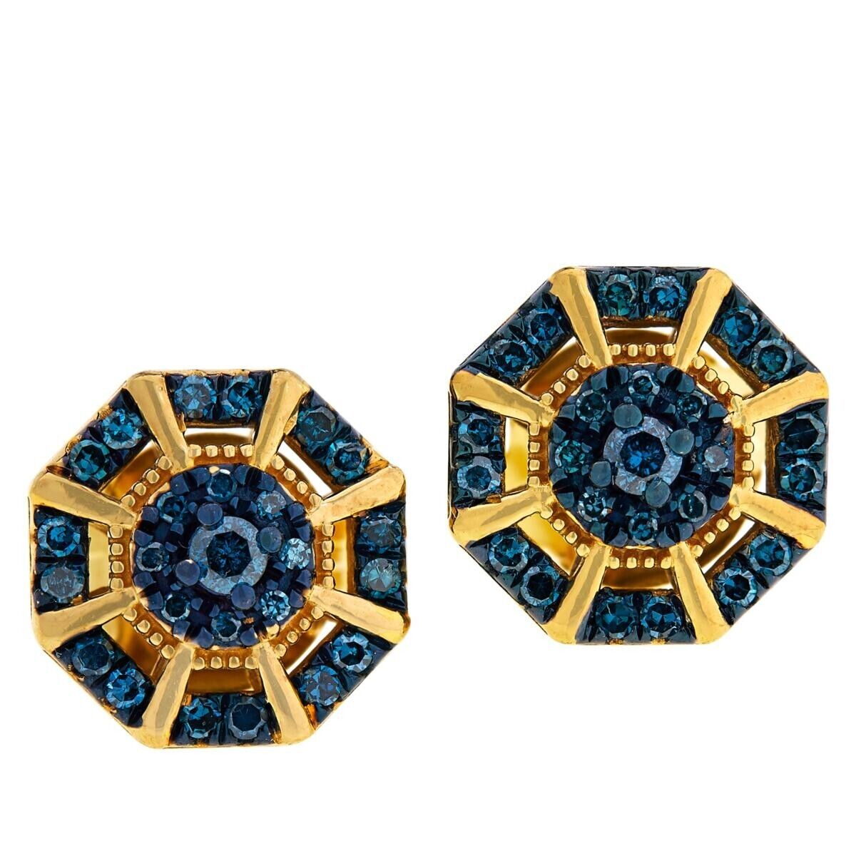 Sterling Silver Womens Goldtone .33ctw Blue Diamond Stud Earrings Colleen Lopez