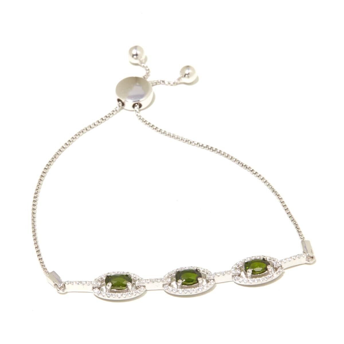 Victoria Wieck Sterling Silver Green Chrome Diopside Bolo Adjustable Bracelet