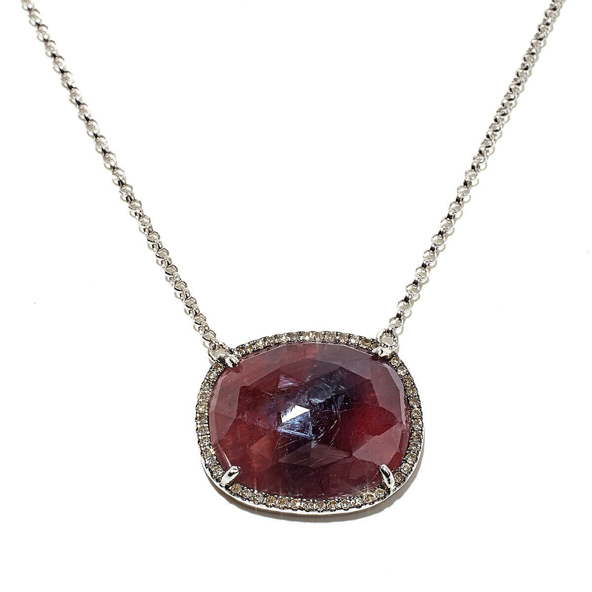 Rarities Sterling Silver Red Sapphire Slice & Champagne Diamond Necklace