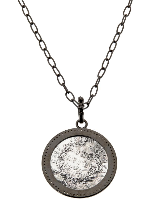 Sterling Silver Queen Victoria Silver Rupee Coin Diamond Accent Pendant Necklace