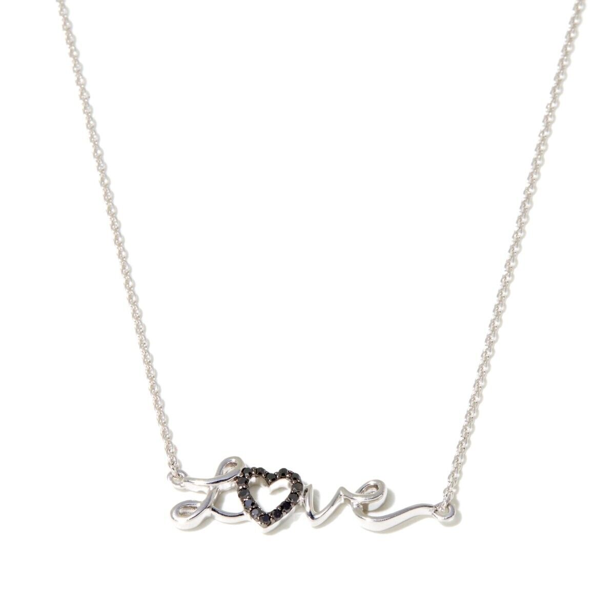 Rarities Sterling Silver "LOVE" Script Black Diamond Necklace (0.12CTTW), 18in