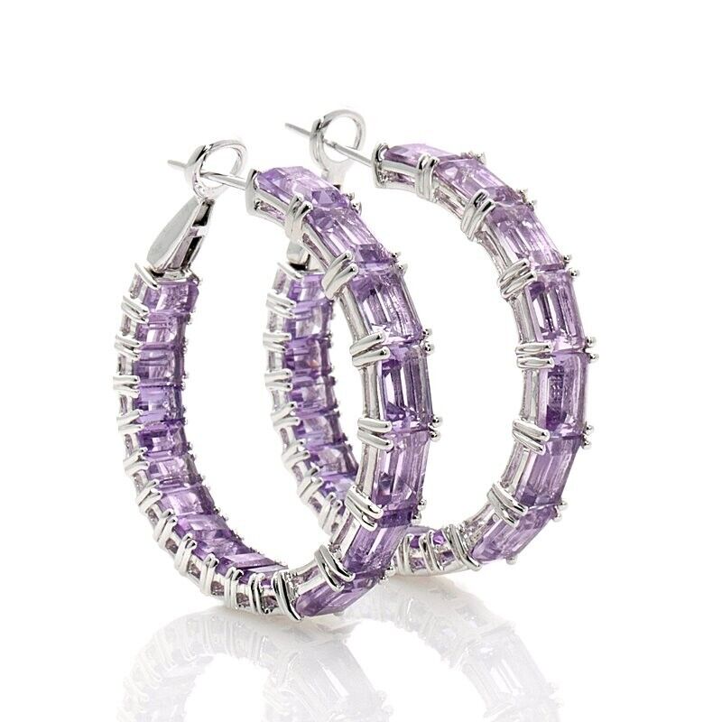 Sterling Silver Amethyst Baguette Inside Out Hoop Earrings, Colleen Lopez