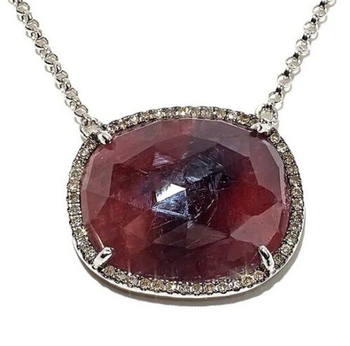 Rarities Sterling Silver Red Sapphire Slice & Champagne Diamond Necklace