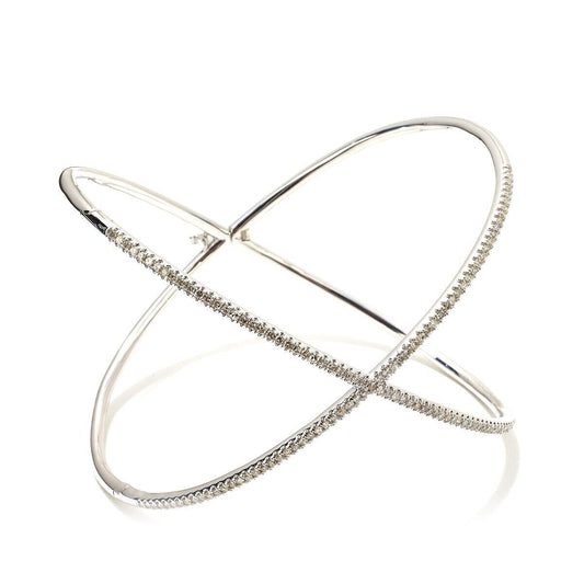 Rarities Sterling Silver, Real White Diamonds, Criss Cross "X" Bangle Bracelet