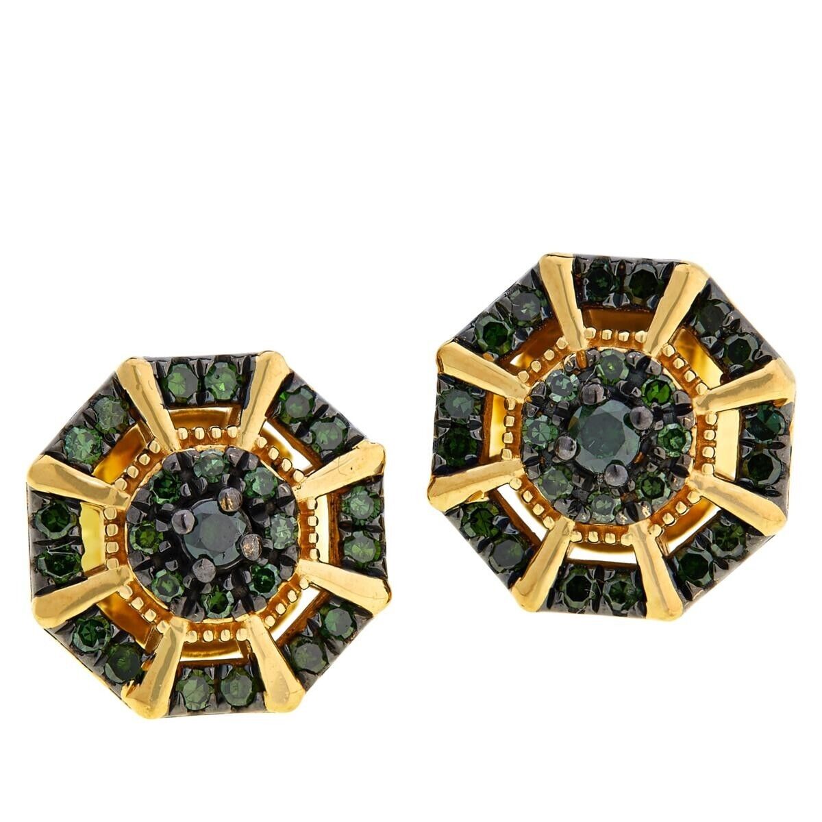 Sterling Silver Womens Goldtone .33ctw Green Diamond Stud Earrings Colleen Lopez