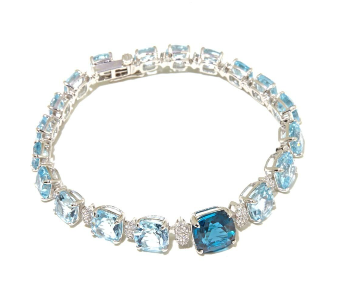 Victoria Wieck Sterling Silver 34CTW Real Sky & London Blue Topaz Bracelet, 7in