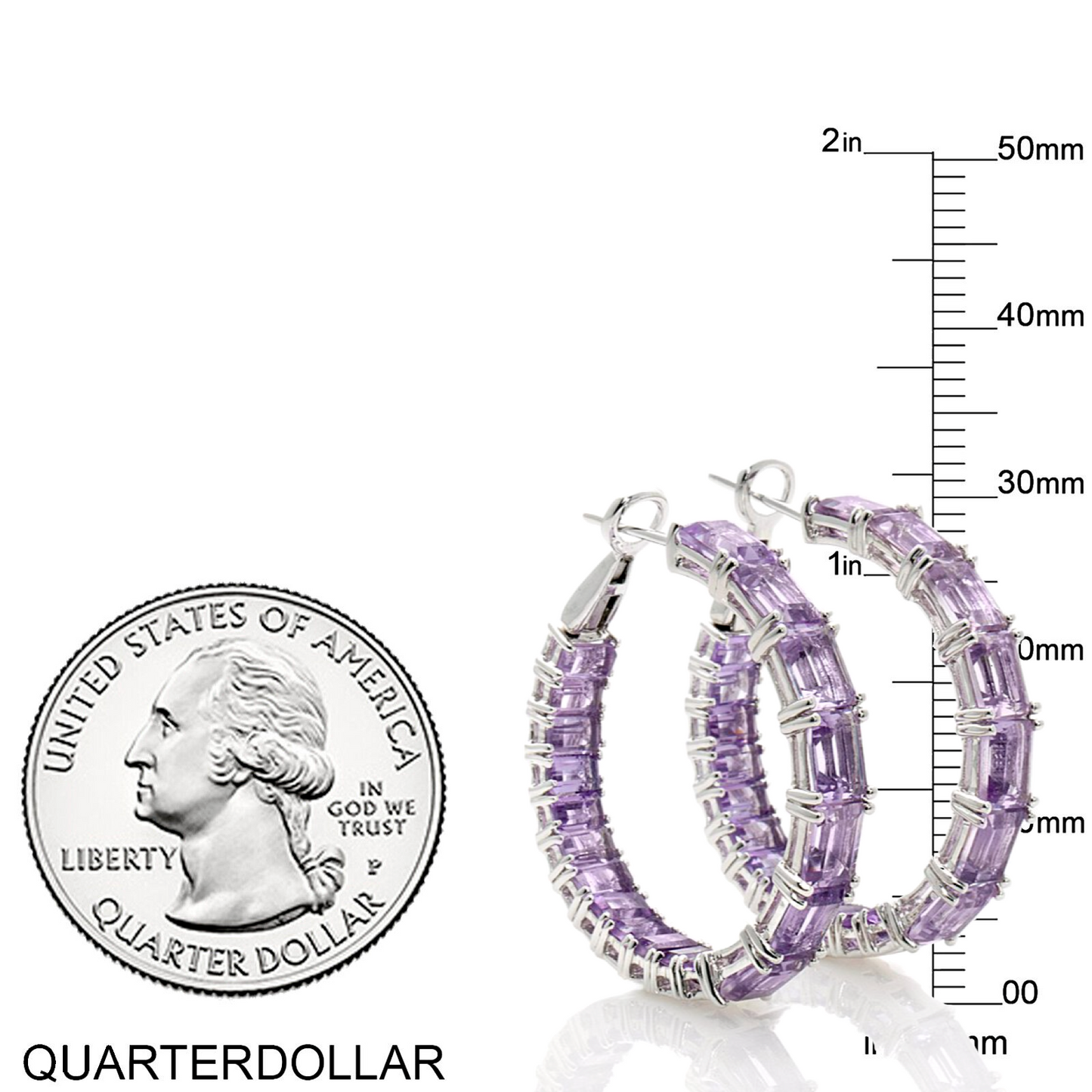 Sterling Silver Amethyst Baguette Inside Out Hoop Earrings, Colleen Lopez