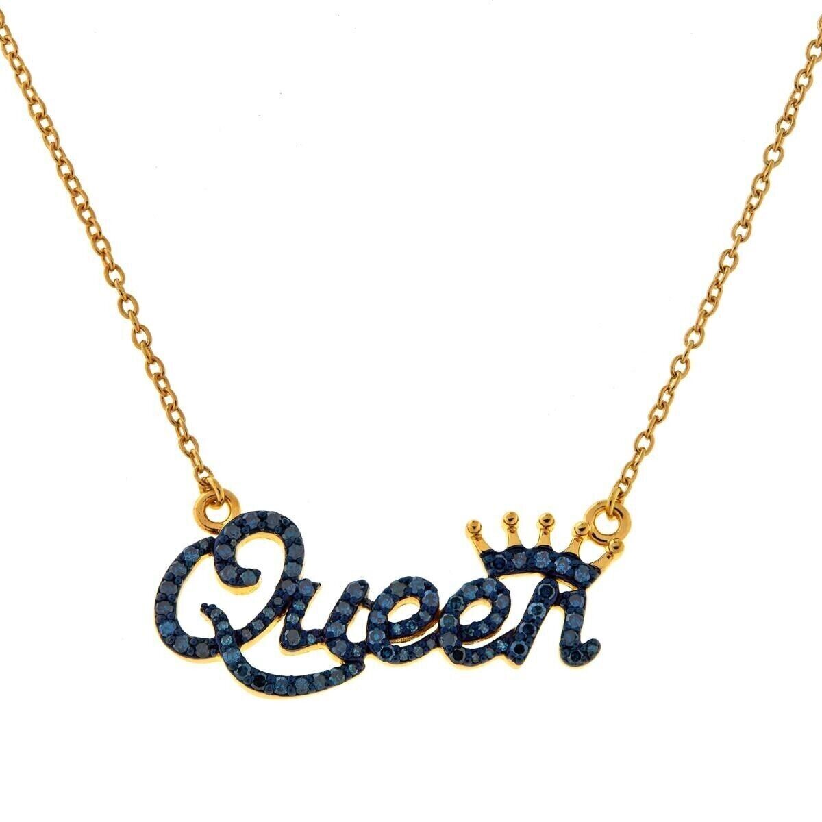 Rarities Goldtone Sterling Silver "Queen" Blue Diamond Necklace