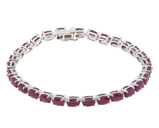 Colleen Lopez Sterling Silver 18CTW Oval Red Ruby Tennis Bracelet, 7.5in