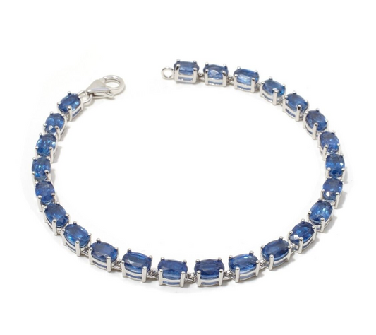 Colleen Lopez Sterling Silver 15CTW Oval Blue Kyanite Line Bracelet, 7.5in