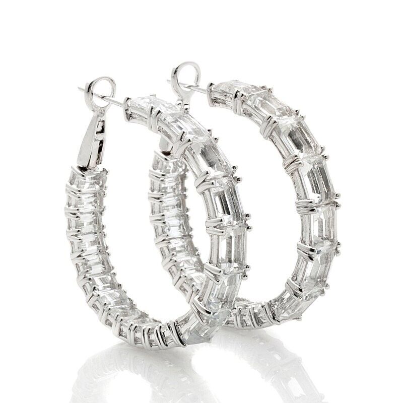 Sterling Silver White Topaz Baguette Inside Out Hoop Earrings, Colleen Lopez