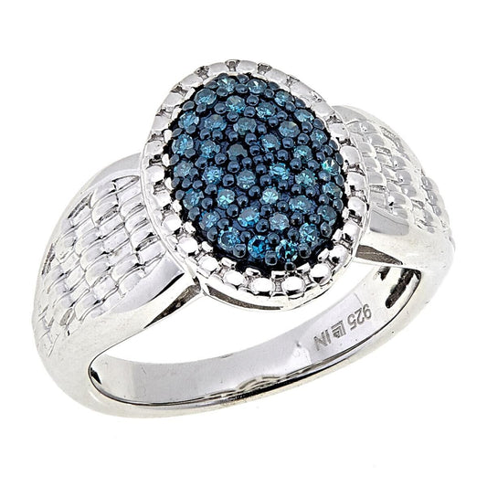 0.25ctw Blue Diamond Womens Sterling Silver Cluster Band Ring Size 8