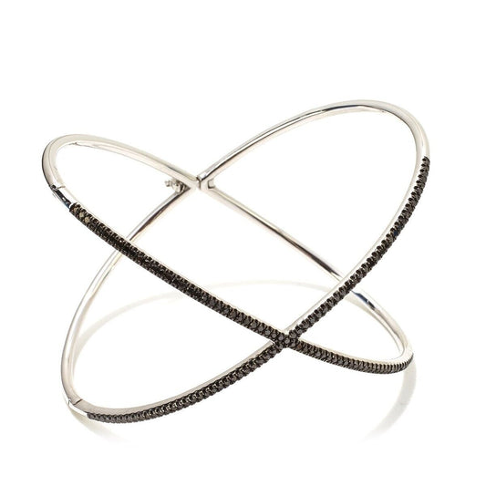 Rarities Sterling Silver, Black Diamonds, Criss Cross "X" Bangle Bracelet