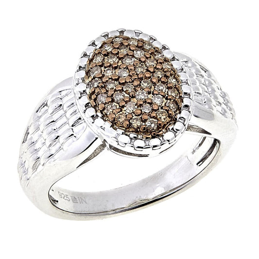 0.25ctw Champagne Real Diamond Womens Sterling Silver Cluster Band Ring Size 8