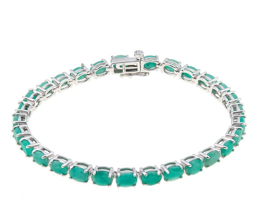 Colleen Lopez Sterling Silver 11CTW Oval Green Emerald Line Bracelet, 7.5in