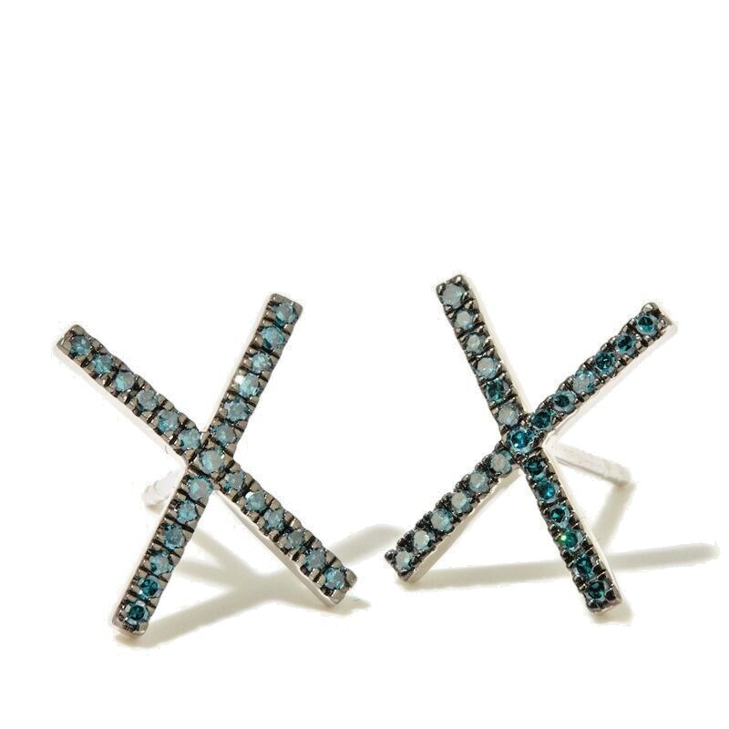 0.25ctw Blue Diamond Sterling Silver Minimalist "X" Stud Earrings, New HSN