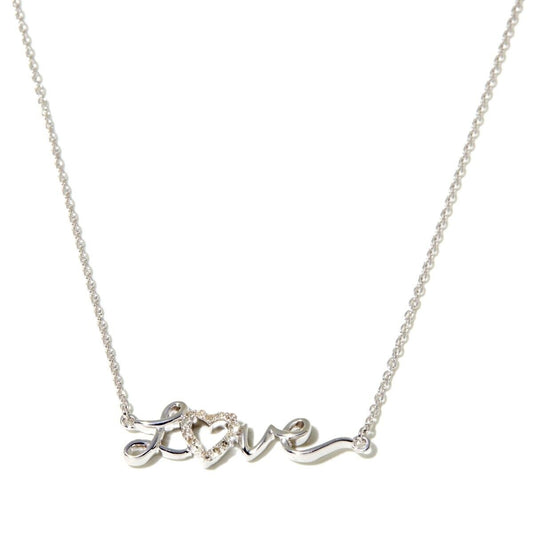 Rarities Sterling Silver "LOVE" Script White Diamond Necklace (0.12CTTW), 18in