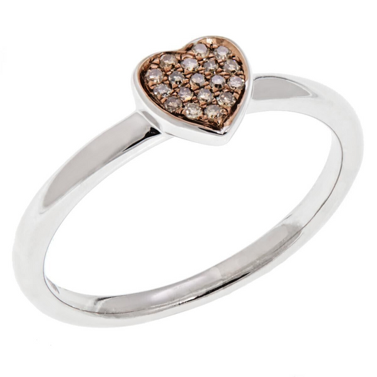 Valentines Day Heart 0.10ctw Champagne Diamond .925 Sterling Silver Ring Size 8