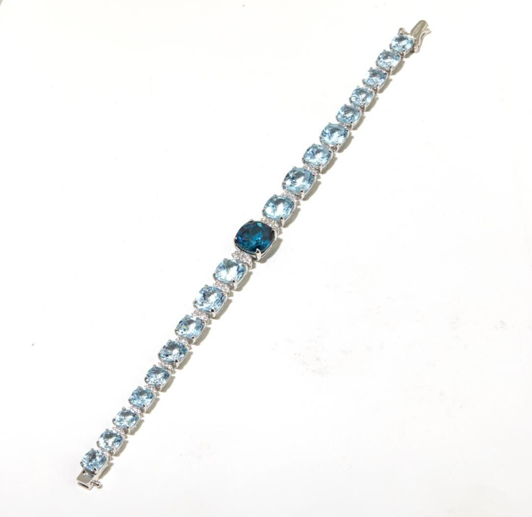 Victoria Wieck Sterling Silver 34CTW Real Sky & London Blue Topaz Bracelet, 7in