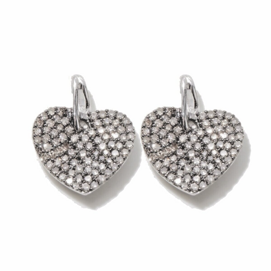 Womens Sterling Silver (0.50cttw) Real White Diamond Pave Heart Stud Earrings