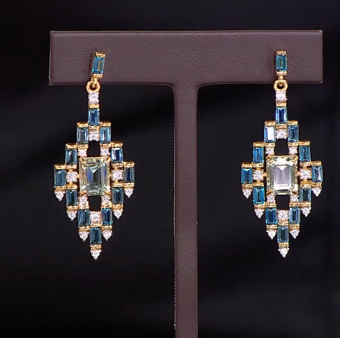 Womens London Blue Topaz Chandelier Drop Earrings Sterling Silver Goldtone