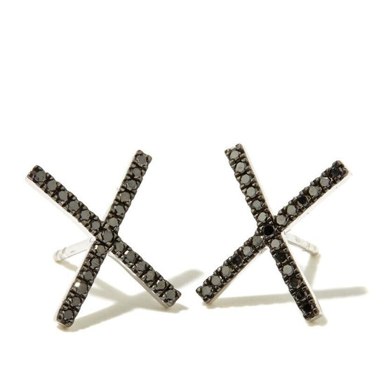 0.25ctw Real Black Diamond Sterling Silver Minimalist "X" Stud Earrings, New HSN