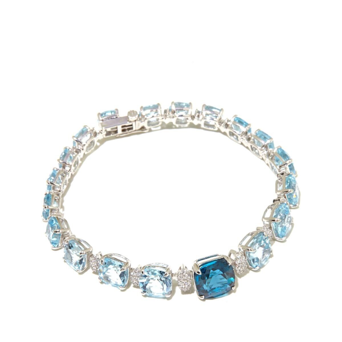 Victoria Wieck Sterling Silver 34CTW Real Sky & London Blue Topaz Bracelet, 7in