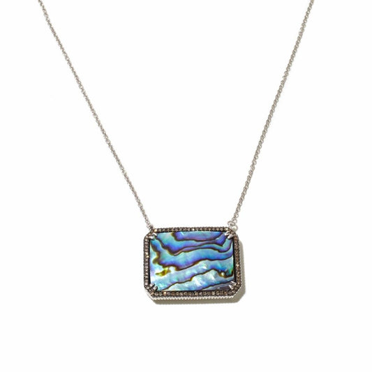 Rarities Sterling Silver Abalone Mother of Pearl and Champagne Diamond Necklace