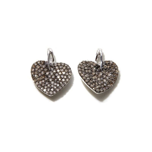 Womens Sterling Silver (0.50ctw) Real Champagne Diamond Pave Heart Stud Earrings