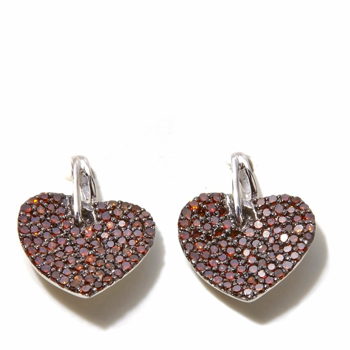 Womens Sterling Silver (0.50cttw) Red Diamond Pave Heart Stud Earrings