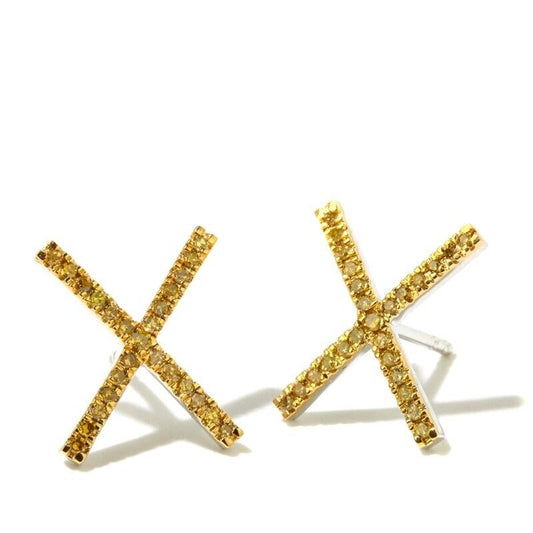 0.25ctw Yellow Diamond Sterling Silver Minimalist "X" Stud Earrings, New HSN