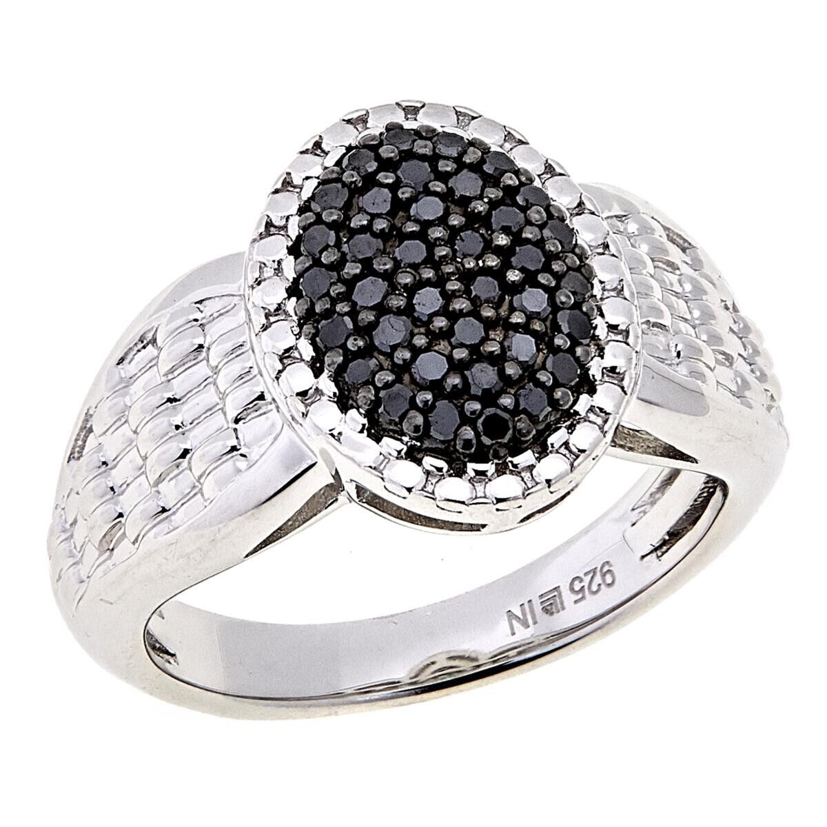 0.25ctw Black Real Diamond Womens Sterling Silver Cluster Band Ring Size 7